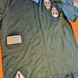 Eighty Eight Green Kids Tee with Skull and Patch Accents